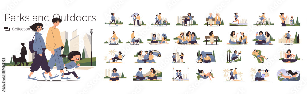 Naklejka premium People Enjoying Leisure Activities in Parks Collection