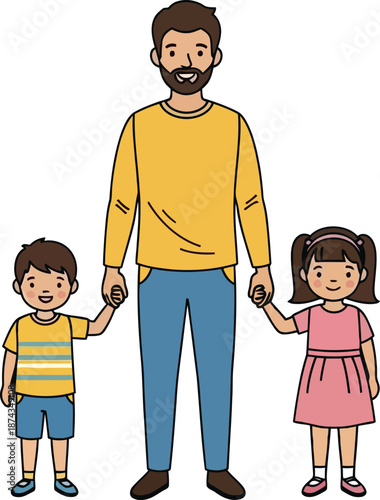 Heartwarming family silhouette of father and children holding hands