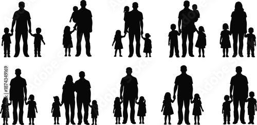 Family silhouette vector graphics black family icons and silhouettes
