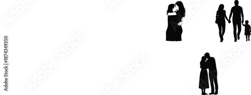 Family silhouette of parents and child walking together