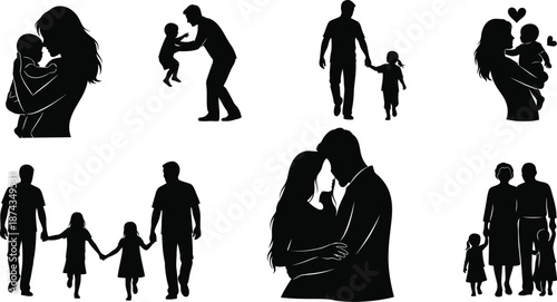 Family silhouette vector graphics black family silhouettes