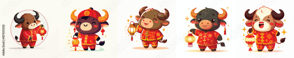 Fototapeta premium vector character buffalo dressed in Chinese New Year