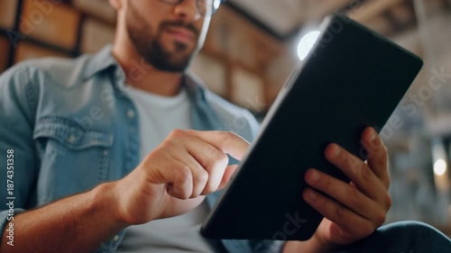 Hands, typing and tablet for small business, mp4 video. AI