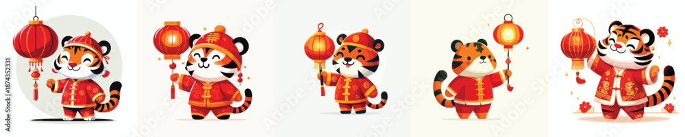 Fototapeta premium vector character tiger dressed in Chinese New Year