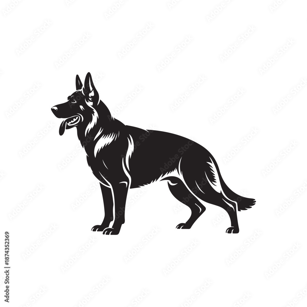 Obraz premium Alert German Shepherd Dog Profile Silhouette with Tongue Out Vector Art