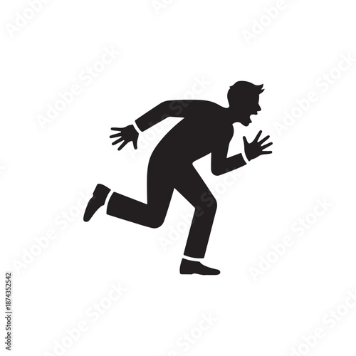 Silhouette of a Businessman Running in Fear and Looking Back Vector Concept