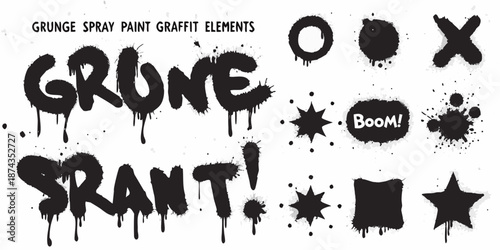 Grunge spray paint graffiti elements with drips splatters and speech bubble