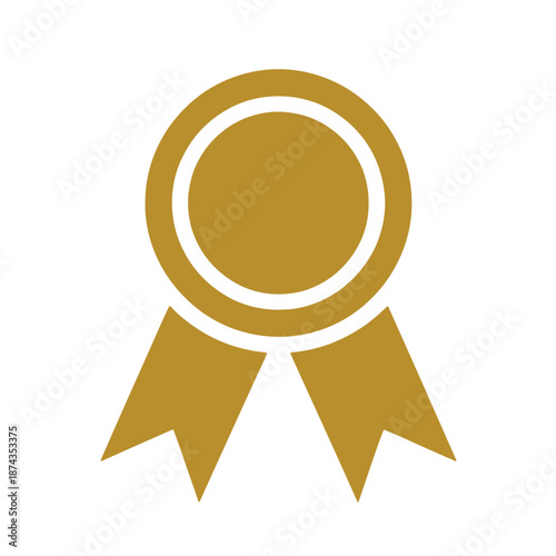 Gold ribbon badge with double loop and two hanging streamers