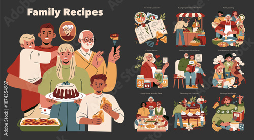Family Cooking Tradition and Recipe Sharing Vector Illustration