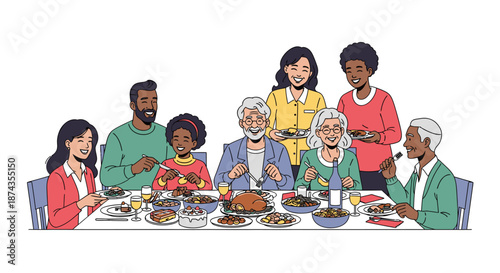 Diverse Family Gathering Around Dinner Table 6.