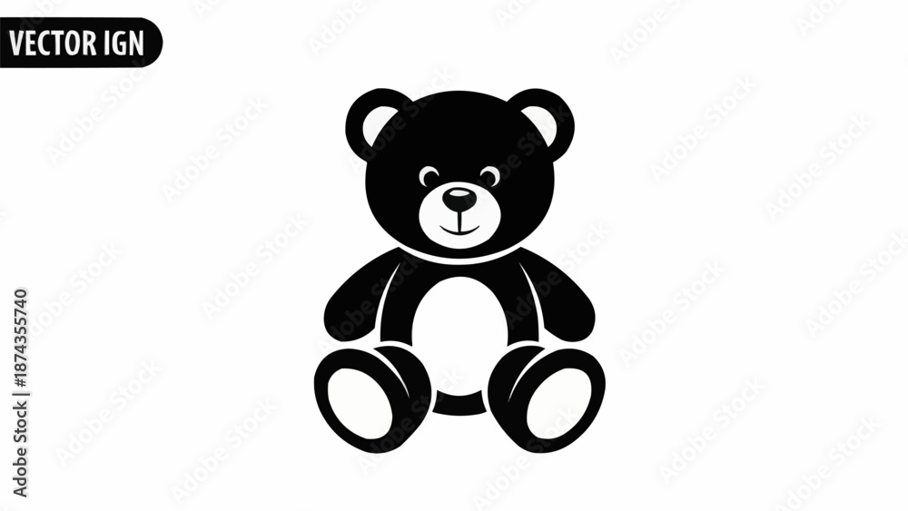 Obraz premium Black silhouette of a cute teddy bear sitting down.