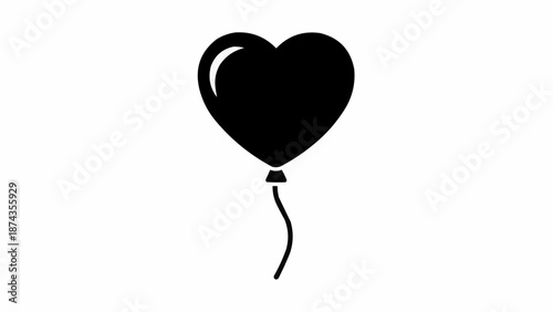 Black Heart Shaped Balloon Icon Simple Graphic.