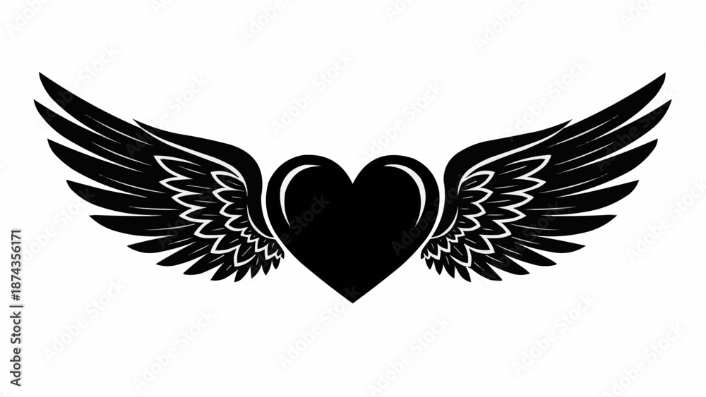 Fototapeta premium Black Heart With Wings Symbol.