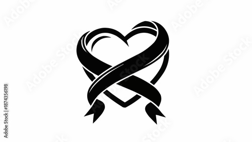 Black ribbon forming a heart shape symbolizing grief and remembrance.