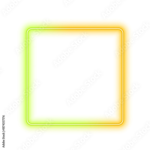 Electric LED gradient square frame with subtle borders and soft line structure. Futuristic box edges highlight smooth illumination in PNG. Neon is used once as visual accent.