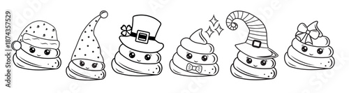 set of characters of kawaii poop santa claus st patrick