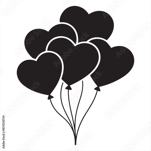 Bunch of Black Heart Balloons for Love Celebrations
