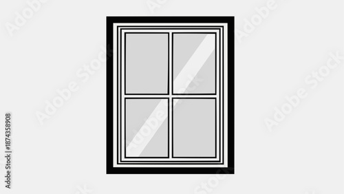 Modern Window Frame with Four Panes and Reflection.