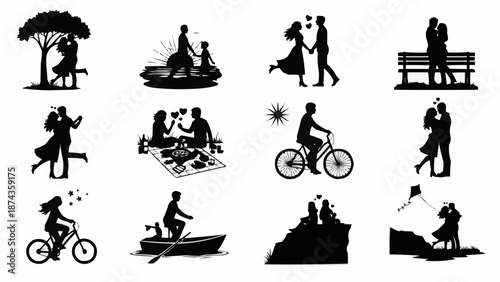 Romantic Couple Silhouettes Engaged in Various Activities.