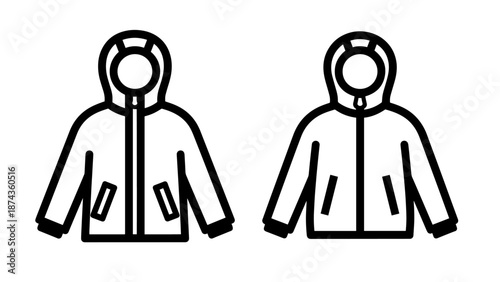 Hooded Sporty Windbreaker Jackets Outline Icon Set for Outdoor Activities and Cold Weather Gear