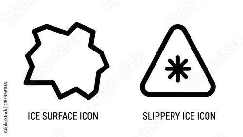 Safety Warning Icons Showing an Ice Surface Shape and a Slippery Ice Warning Triangle Sign