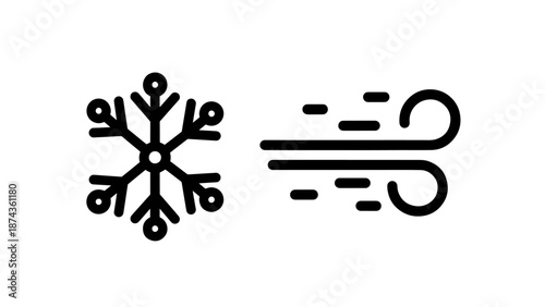 Weather Symbol Icons Representing a Single Snowflake and a Gust of Wind for Winter Forecasts