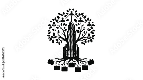 Eco friendly cityscape with tree and cubes