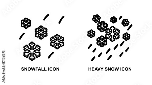 Weather forecast icons for regular snowfall and heavy snow storm conditions