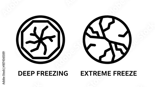 Warning icons for deep freezing and extreme freeze conditions with cracked surface symbols