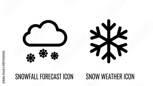 Snowfall Forecast and Winter Weather Icons Set Featuring a Cloud and a Detailed Snowflake Symbol
