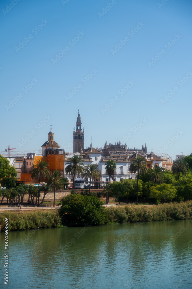 Fototapeta premium Looking across the Guadalquivir towards Seville, Spain