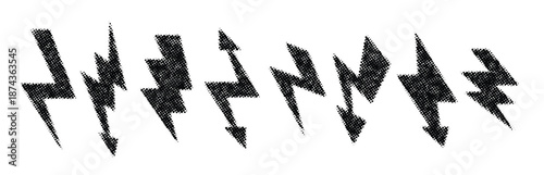 halftone grunge lightning bolt set dotted thunder bolt