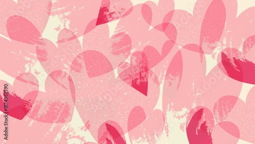 Horizontal Background With Hand Drawn Textured Hearts. Vector design for banners, greeting cards, happy Valentine's Day, social media
