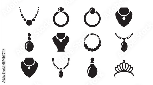 Minimal fashion jewelry and necklace icons isolated on white background