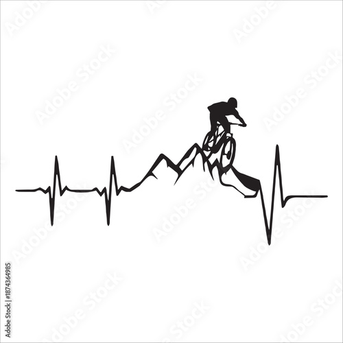 Mountain Biking Heartbeat Line Illustration