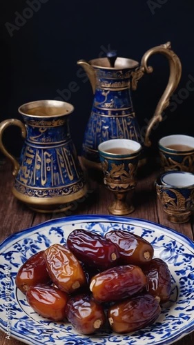 Wallpaper Mural dates fruit on plate with ice tea drink at sunset for breaking fasting ramadan video looping background Torontodigital.ca