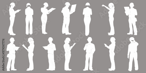Silhouettes of people in various poses representing different actions and professions
