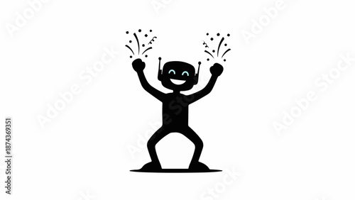 Joyful silhouette character celebrating with confetti and sparklers