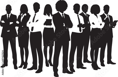 Diverse Business Team Silhouettes Standing Together, Corporate Professionals Group Portrait Representing Teamwork and Unity.