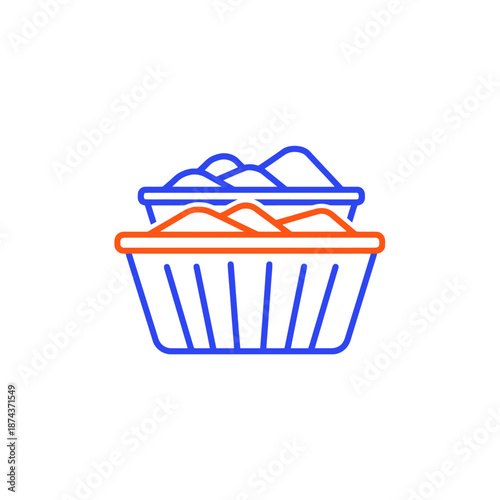 Two baskets of sand, one stacked on top of the other, line art icon.