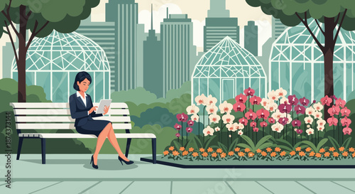 Woman enjoying a book on a park bench in the city.