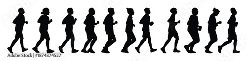 People Running Silhouettes Vector, Black color man and women exercise on white background