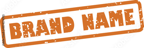 Orange grungy brand name stamp on white background