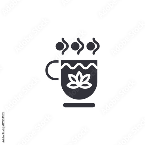 Herbal tea cup with leaf and steam icon representing organic drink and healthy lifestyle concept.
