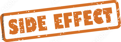 Orange grungy SIDE EFFECT rubber stamp on transparent background