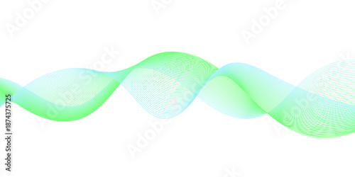 Abstract green and blue wavy lines on white background