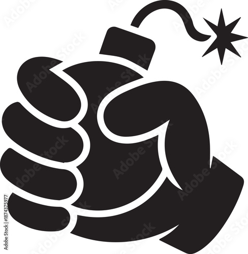 A hand firmly grasping a small bomb a dangerous illustration