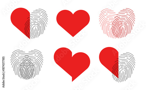 Heart set with fingerprint designs for Valentine's Day, Mother's Day, and holidays
