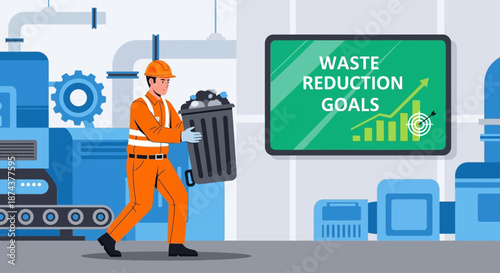 Factory Worker Carrying Trash for Waste Reduction Goals.