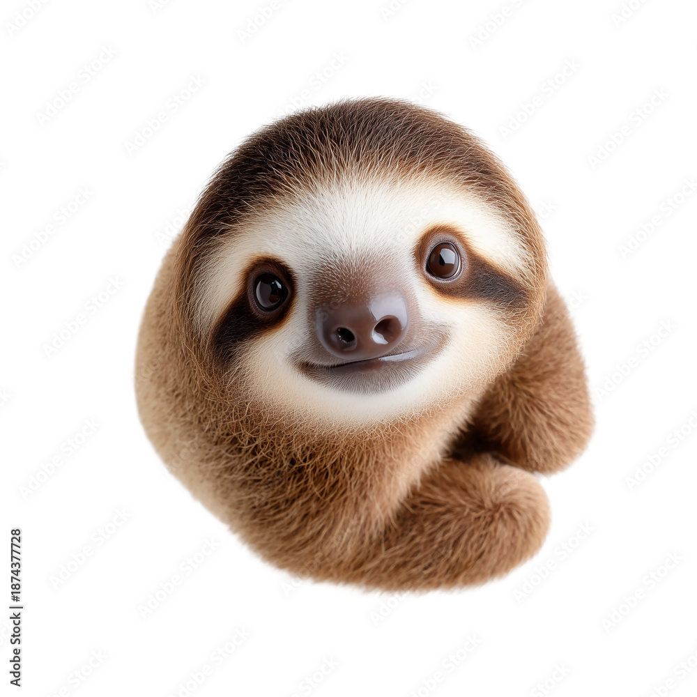 Obraz premium Cute Cartoon Sloth Sitting and Smiling